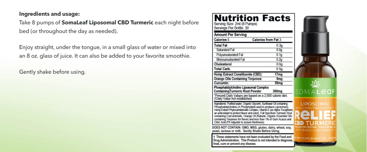 SomaLeaf ingredient label